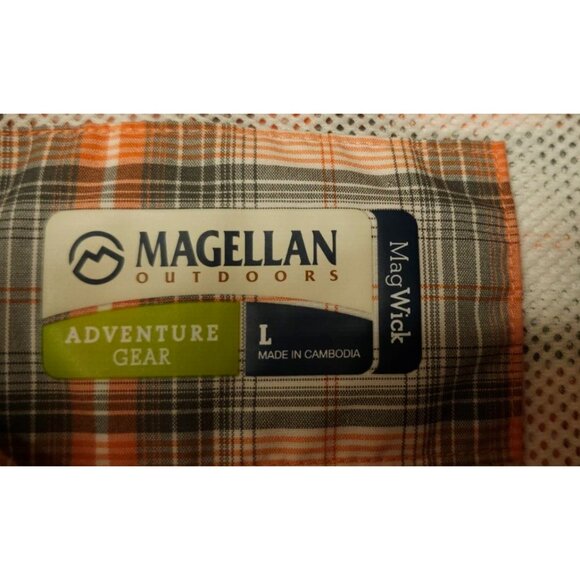 Magellan Fish Gear Mag Wick Mens Large Plaid Orange Metal Snap Vented Hike Shirt - Picture 11 of 12